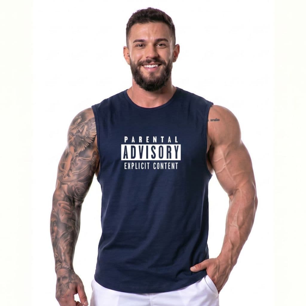 Regata Masculina Parental Advisory Série Modelo Machão Longline Treino Academia