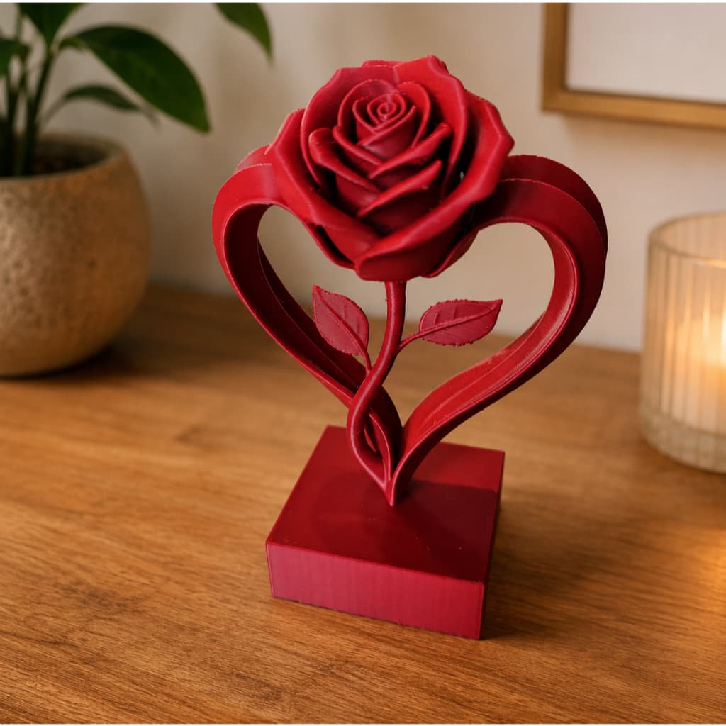 Escultura Rosa com Coração 3D – Presente Romântico Dia dos Namorados Pedido de Namoro