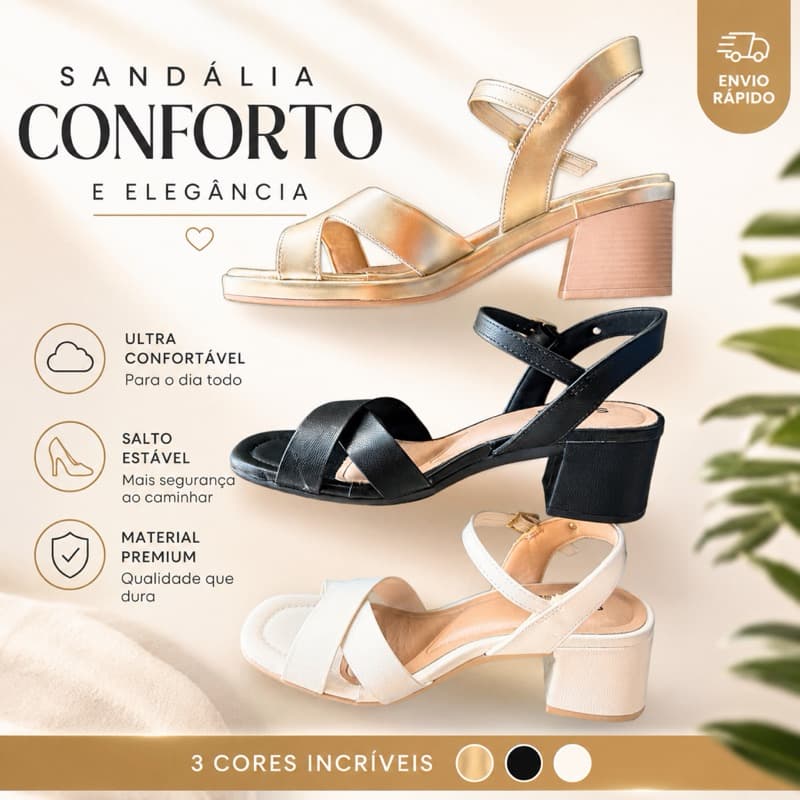 Sandália Feminina Softli Elegante Confortável Festa Casual Salto Grosso Elegante Casual