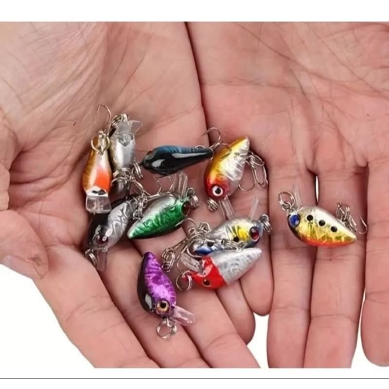 Kit 3 mini Iscas Artificiais de pesca com 1 anzol para Rios Lagos Tilápia Tucunaré Carpa Piau Lambari Crank Rock