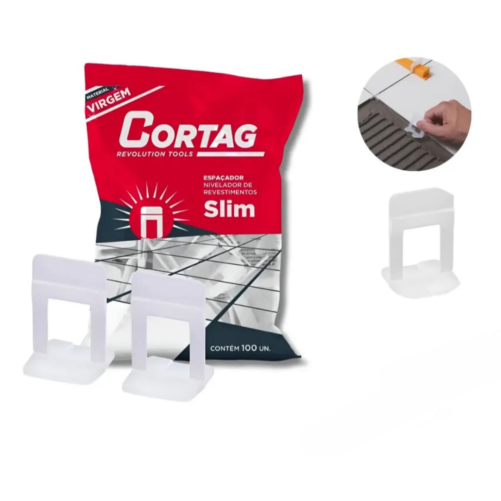 Espaçador Nivelador de Revestimentos Slim 1mm Cortag Com 100 Peças Branco