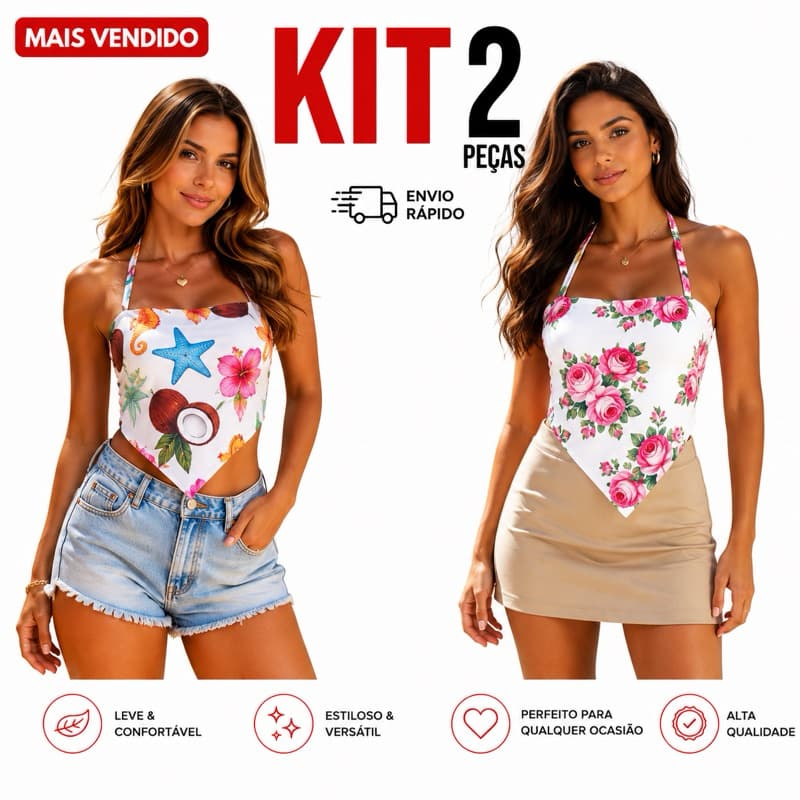 Kit com 2 Cropped Lenço feminino 😍 Estampas lindas, tecido confortável e looks perfeitos para arrasar ✨