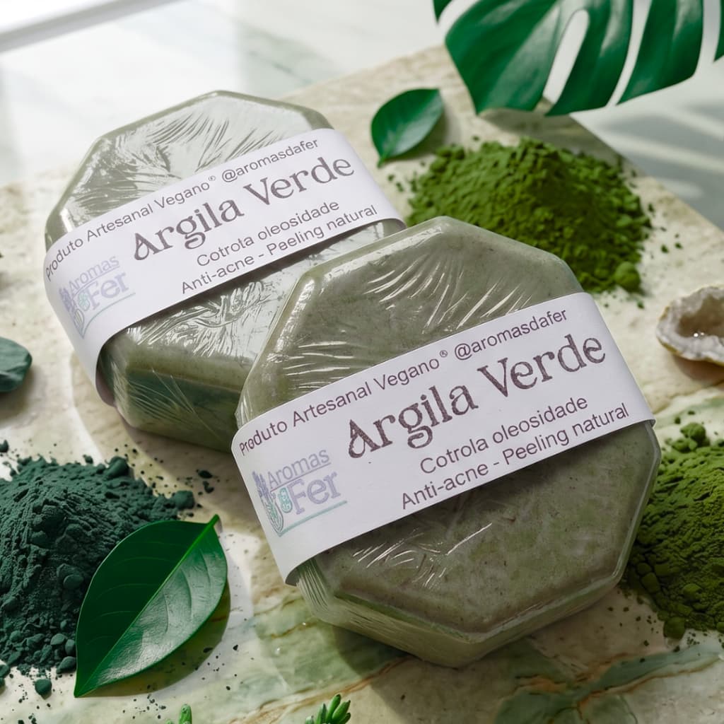 Kit Sabonete Facial Antiacne Artesanal de Argila Verde