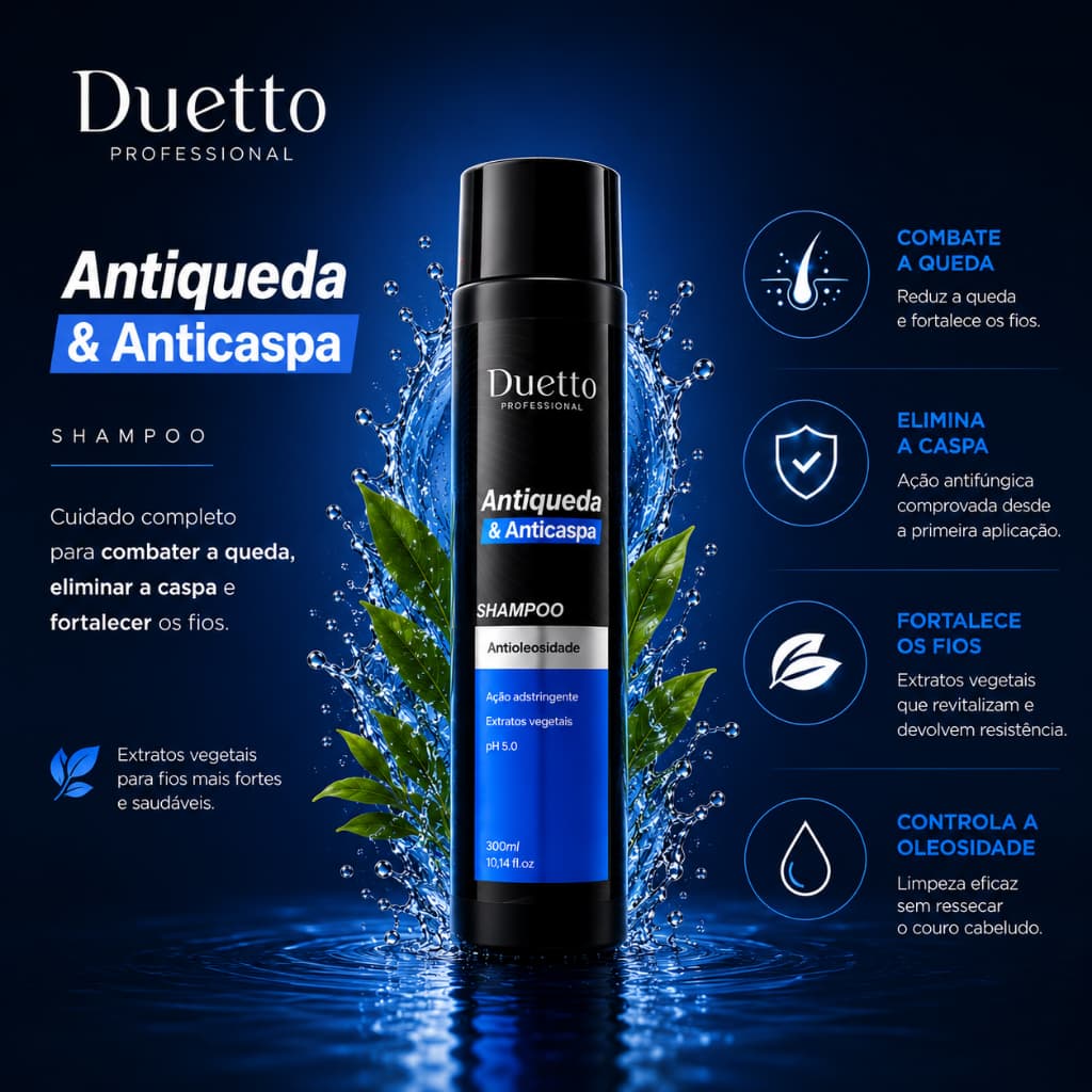 Shampoo Anticaspa & Antiqueda  Duetto Profissional 300ml Anti oleosidade do cabelo
