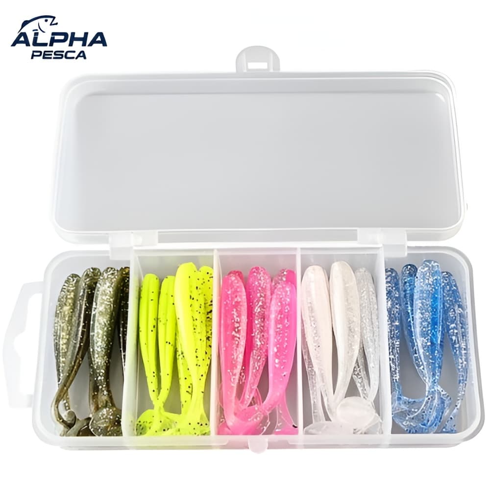 Kit Isca Soft Silicone 5.5cm com Estojo Shad Pesca Tucunaré Traíra