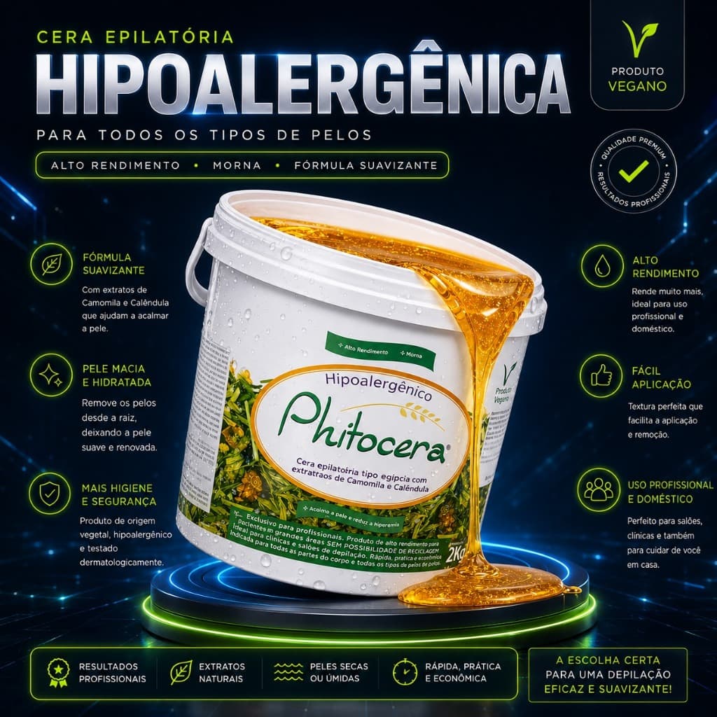 Cera Depilatória Vegana Phitocera Extrato de Camomila Pote 2kg