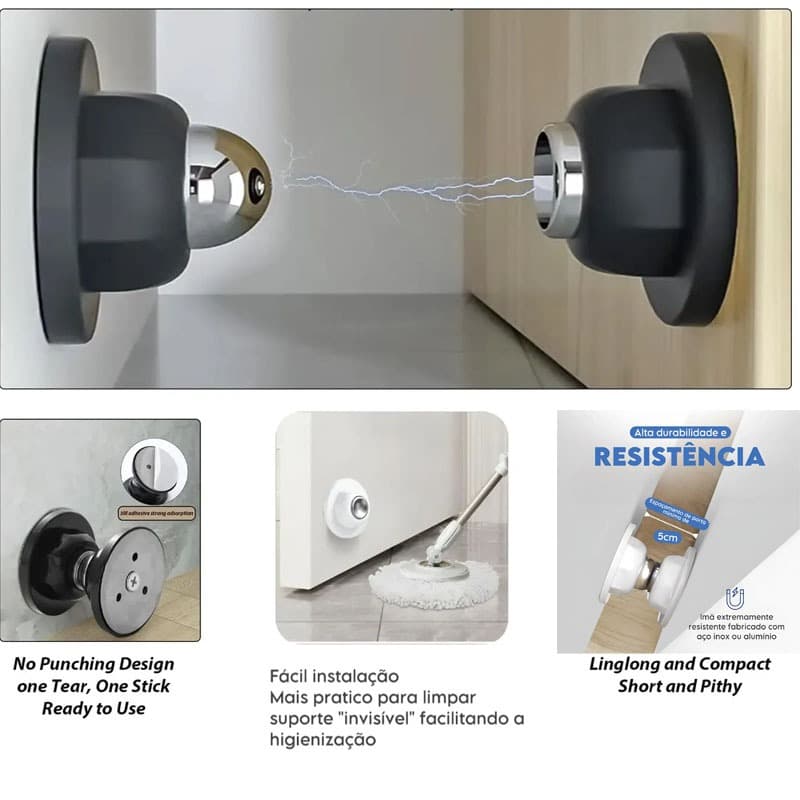 3 pares Prendedor Trava Magnética para Porta Inox – Fixador Adesivo Sem Perfuração