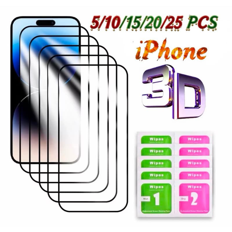 KIT 5/10/15/20/25 Película 3DVidro Temperado P/ IPhone 7/8 7/8Plus X/XS/11Pro 11Max/XSMax/ XR/11 12/12Pro 13 14 15 16 17