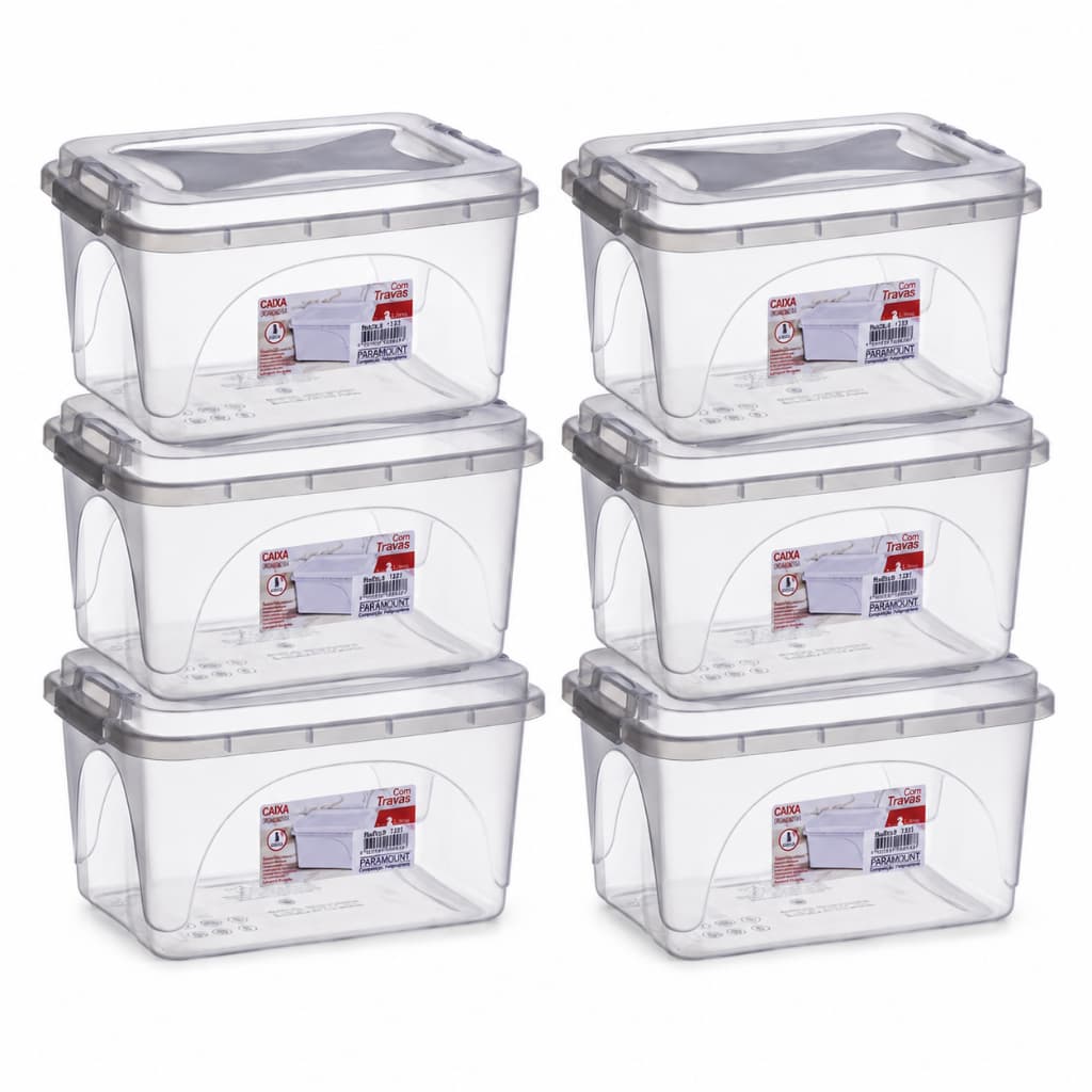 Kit Caixa 3Litro Organizadora Tampa Trava Transparente Pote Plástico Resistente Brinquedos Alimentos