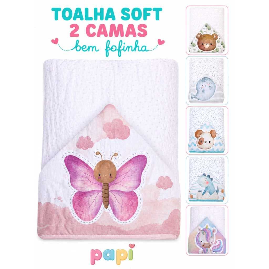 Toalha de banho Fralda Soft Bebe Papi com Capuz Premium Dupla Camada Grande Amiguinhos