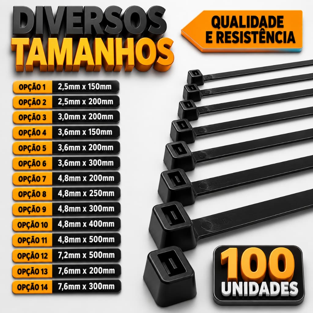 Abraçadeira Nylon Enforca Gato Cinta Plástica 100 Unidades Hellermann 15cm 20cm 25cm 30cm 40cm 50cm
