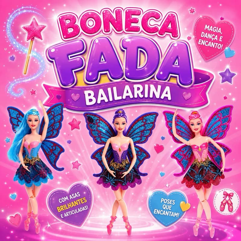 Kit com 12 Bonecas Bailarina Com Asas Brilhante Articulada  Acompanha Pente de Flor  . Frete Grátis Envio Imediato.