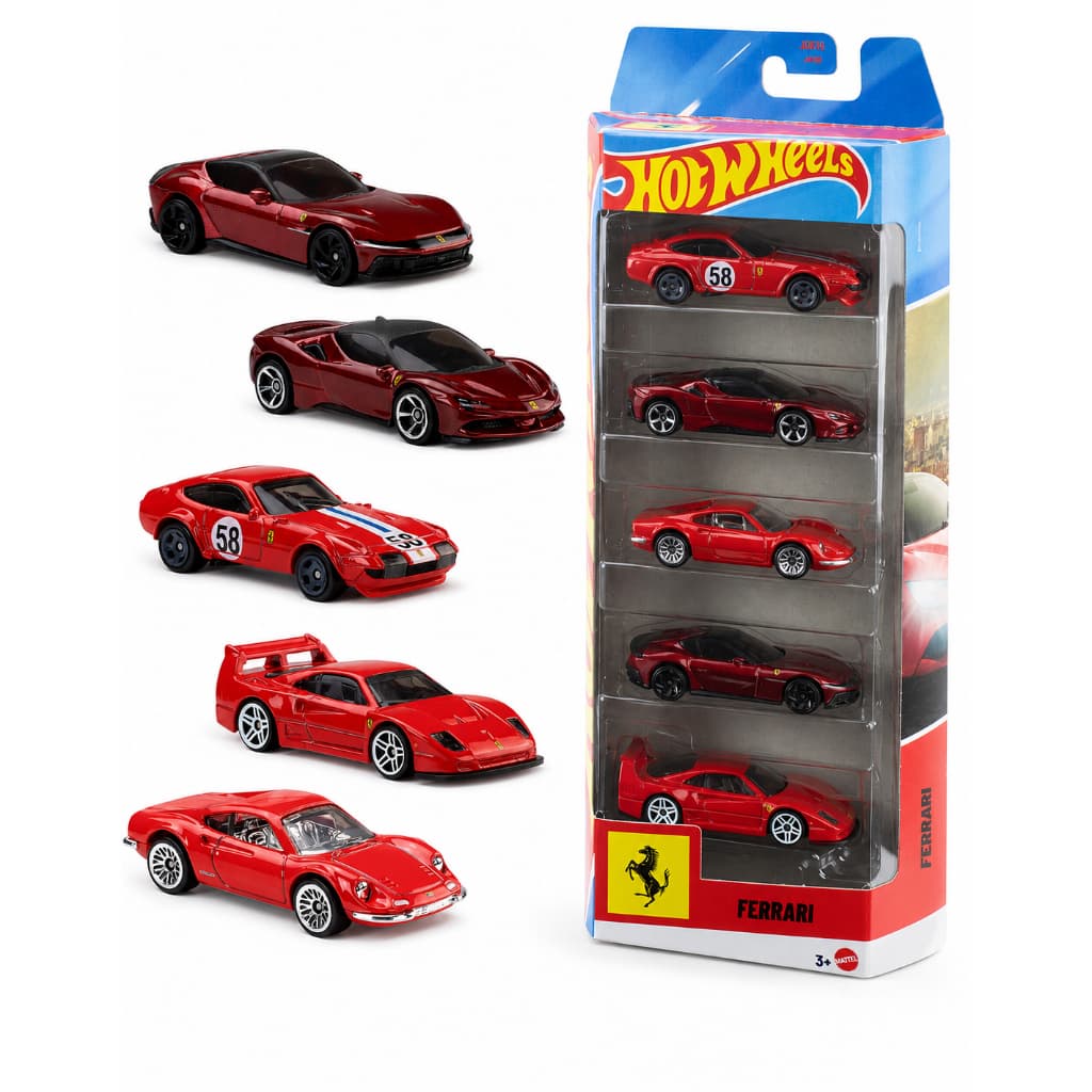 Kit Hot Wheels Ferrari Pack 5 Carrinhos Original Mattel 2026