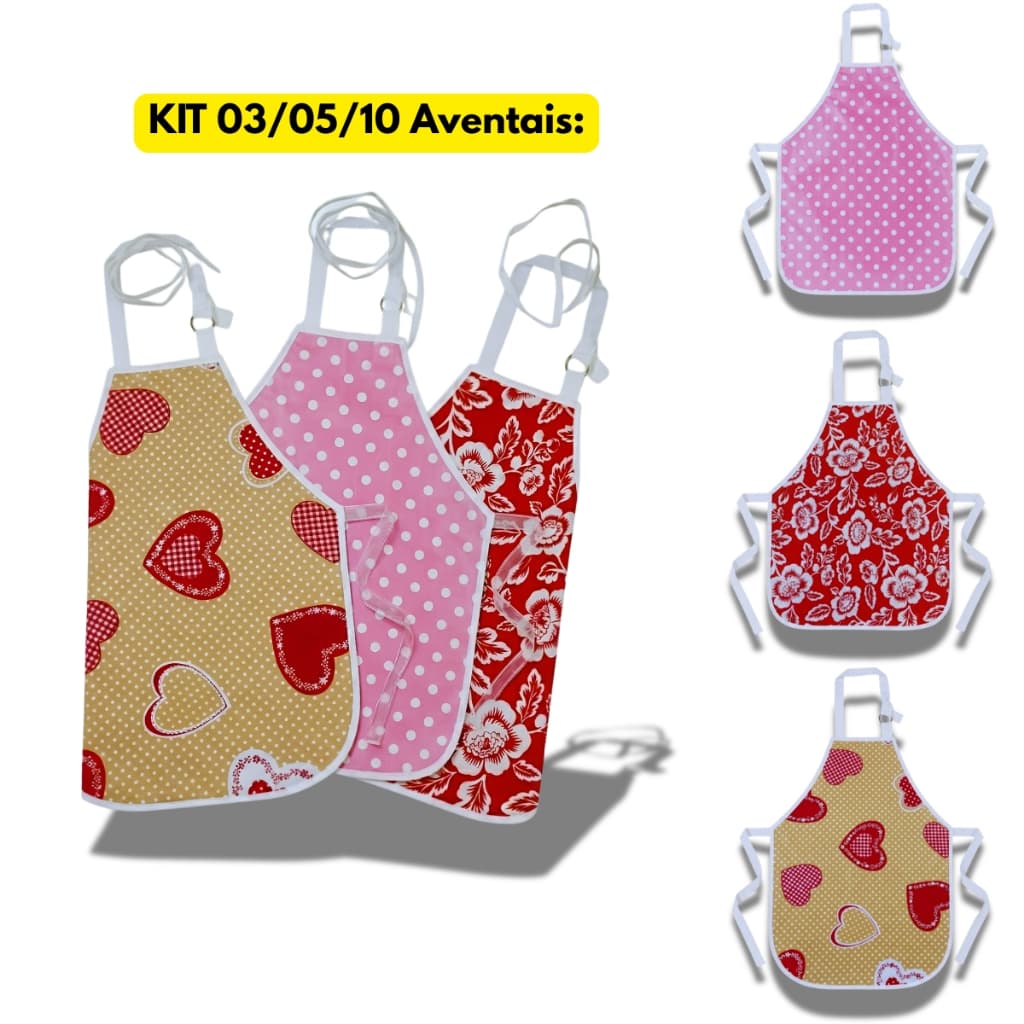 Kit 03/05/10 Aventais De Cozinha Lavanderia Estampado Impermeável Presente Mães Restaurante Feminino