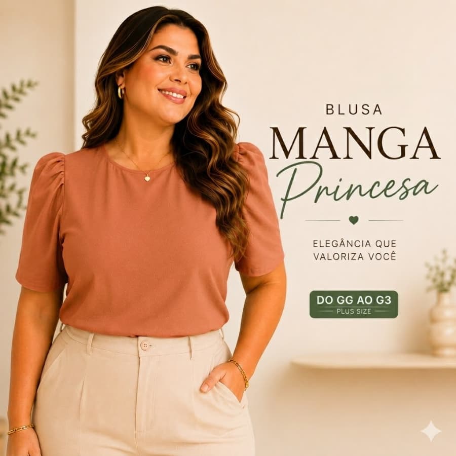 Blusa Feminina Plus Size Manga Princesa Elegante Social Não Amassa GG G1 G2 G3