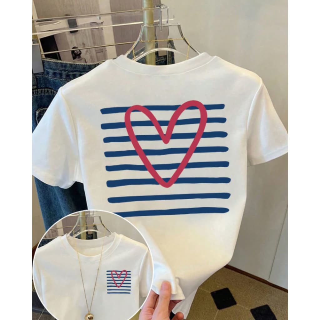 Camiseta Estilosa Verão Feminina Mulheres Coração Verão Europeu Y2K Vintage