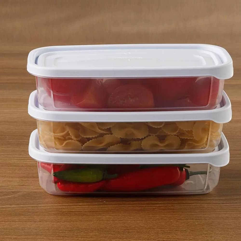 Jogo 3 Potes Plástico Mais Plasvale 710ml - BPA Free com Tampa e Vedação - Empilhável Transparente
