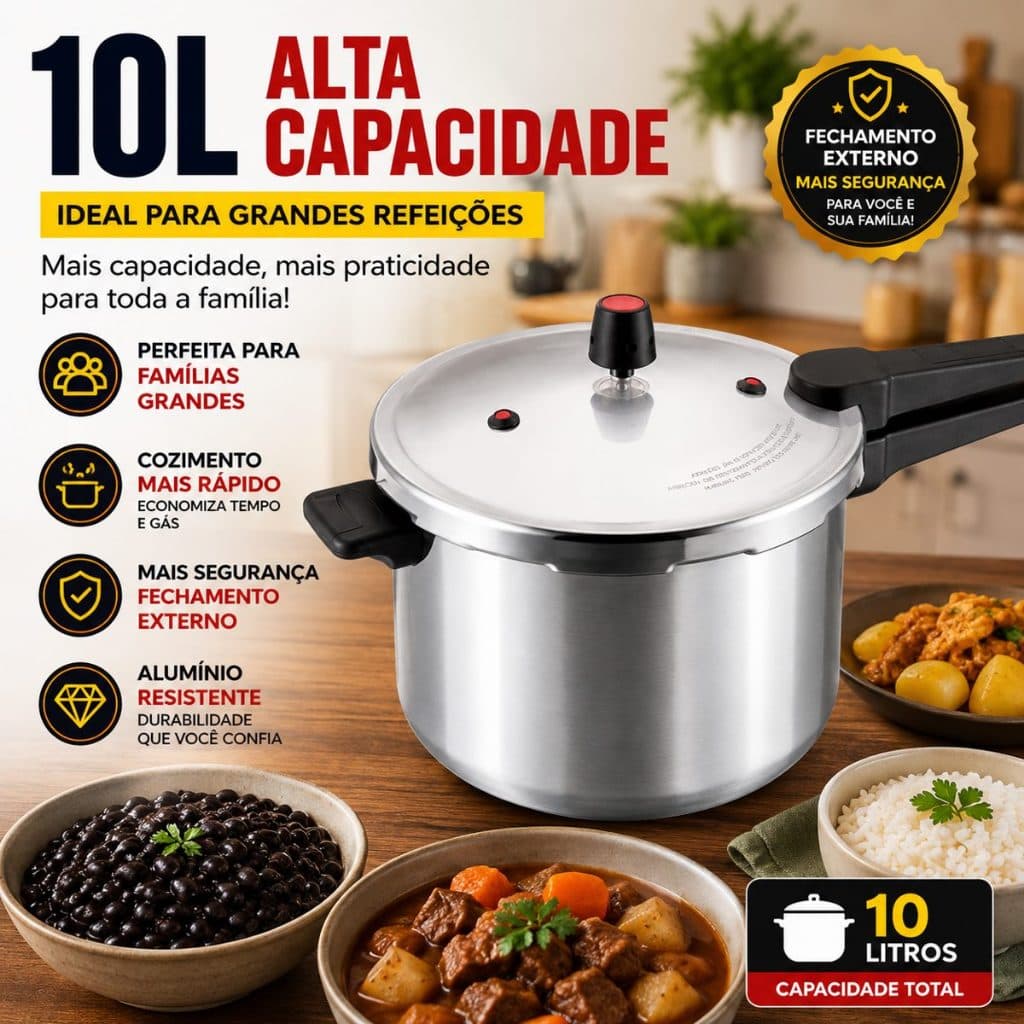 Panela De Pressão 10L Fechamento Externo Feijão Caldo Sopa Feijoada