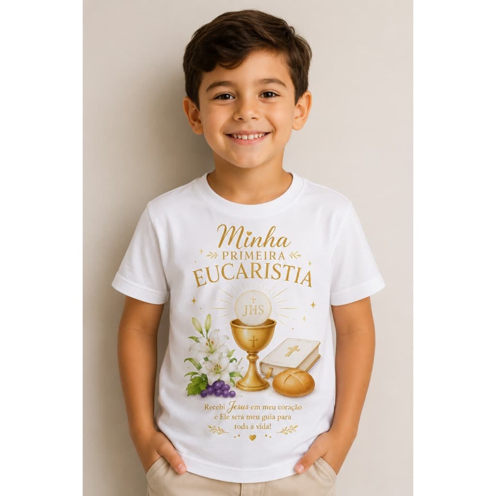 Camiseta Infantil ou Adulto Minha Primeira Eucaristia