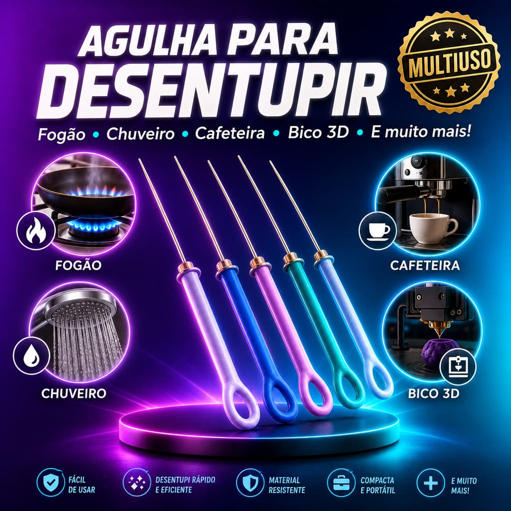 4 Agulhas Para Desentupir — Fogão, Chuveiro, Cafeteira, Bico 3D e Muito Mais | Aço Reforçado