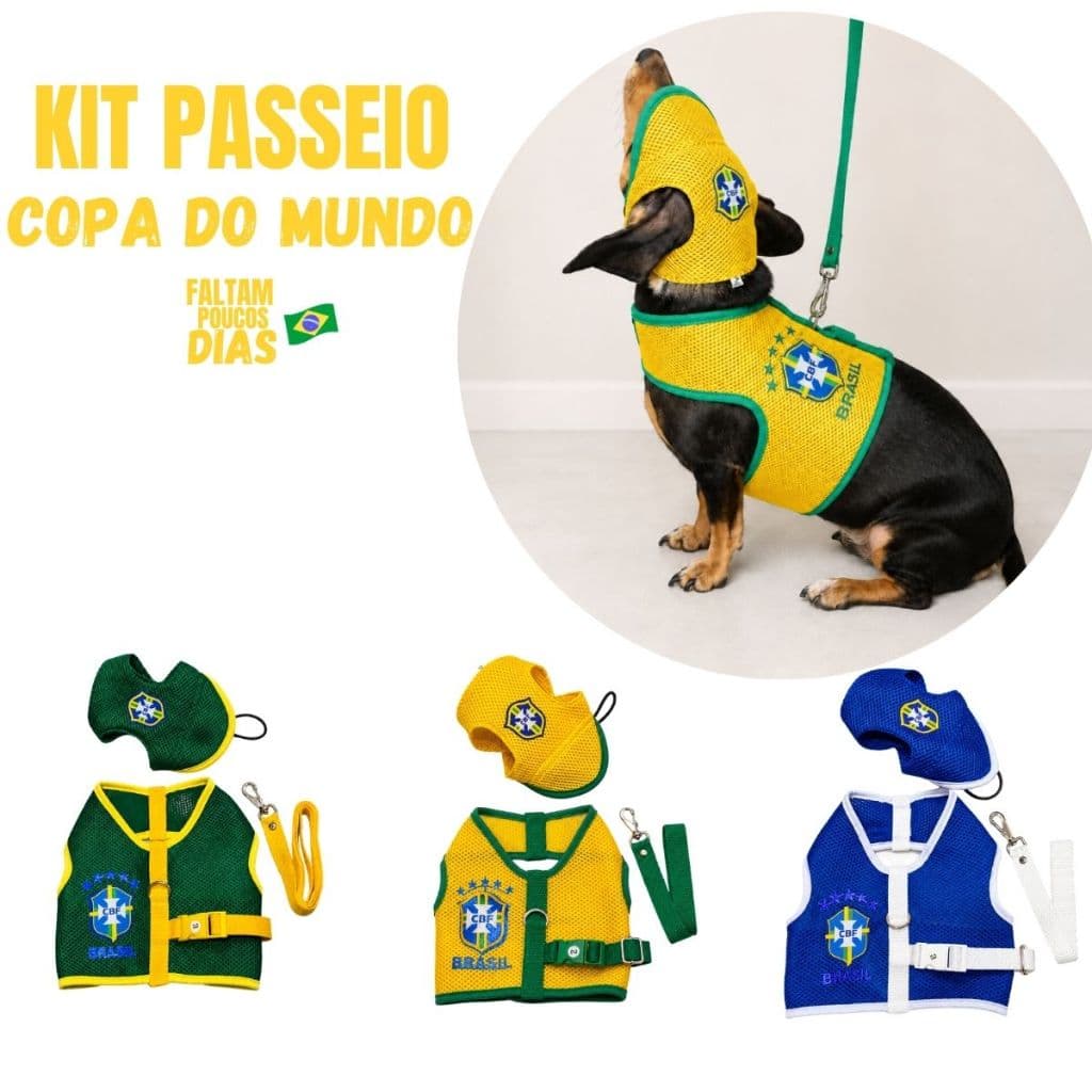 Kit Brasil Coleira Peitoral e boné pet Ajustável Para Cachorro e Gato Com Guia