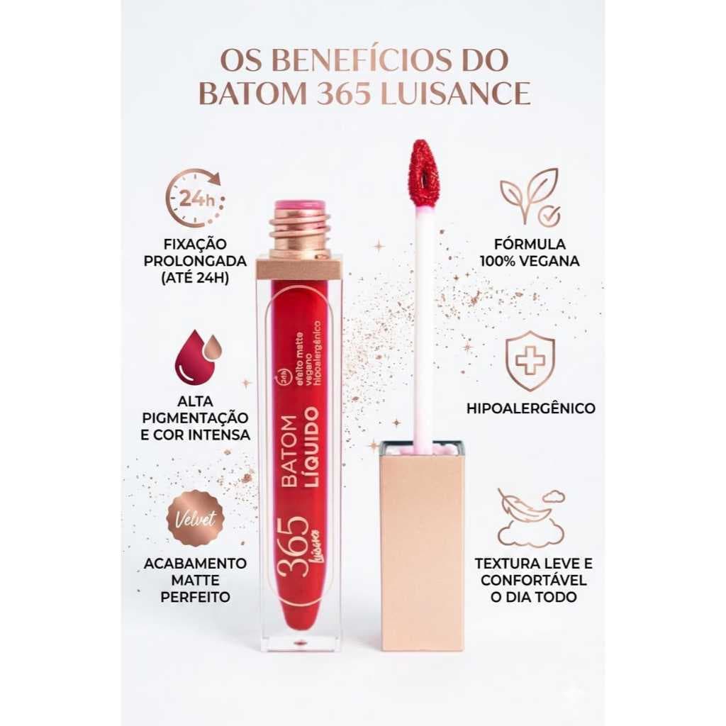 LUISANCE - BATOM LIQUIDO 365 LOVING RED - MATTE, LONGA DURAÇÃO, HIDRATAÇÃO, VEGANO, HIPOALERGÊNICO