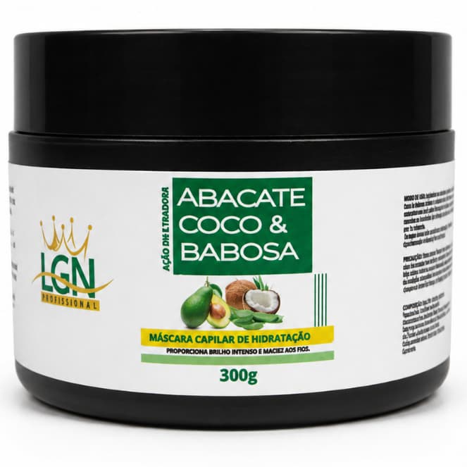 Mascara mega hidratação e nutrição capilar abacate, coco e babosa ação em 5 minutos 300g - LGN Cosmétics