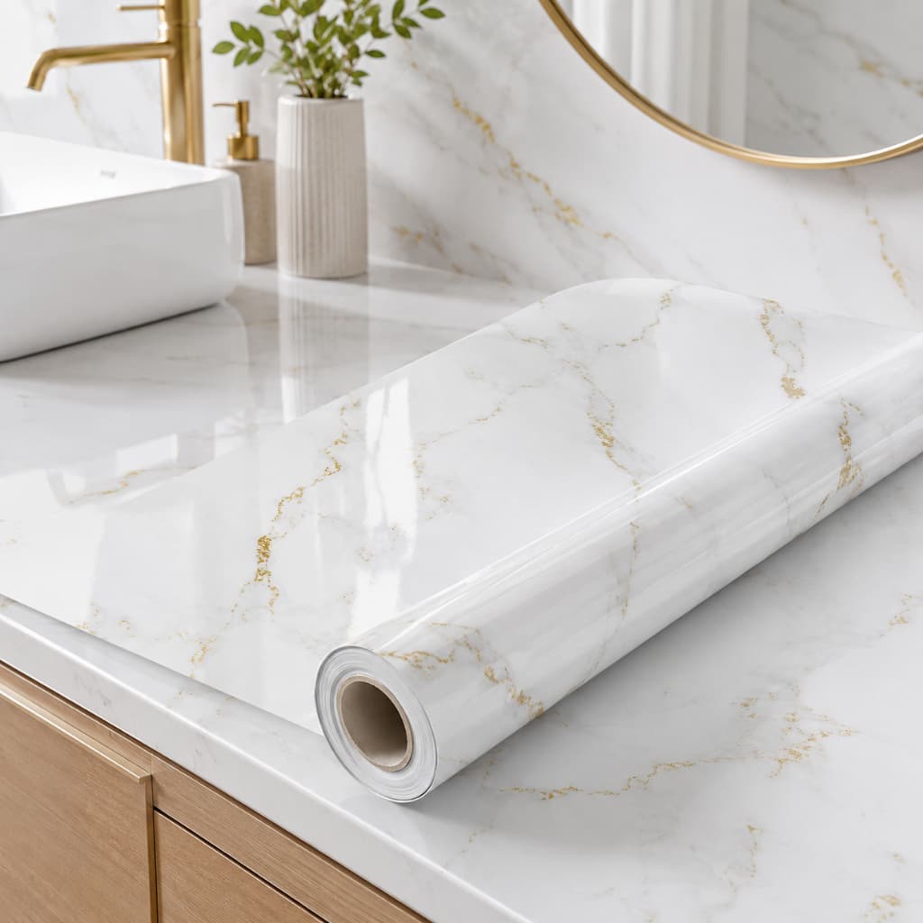 Papel de Parede Vinil Autocolante Marmorizado 45cm x 5m Adesivo Decorativo para Cozinha Sala Quarto Banheiro