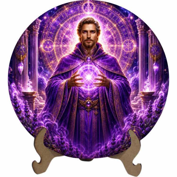 Mandala Mestre Saint Germain em MDF - Arte Estilo Vitral para Decoração Espiritual