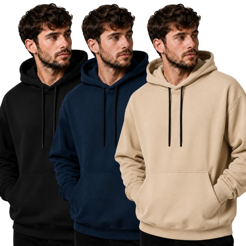 Kit 3 Blusas Moletom Canguru Masculino c/ Capuz e Regulagem Blusão c/ Punho Casual Básico Dia a Dia
