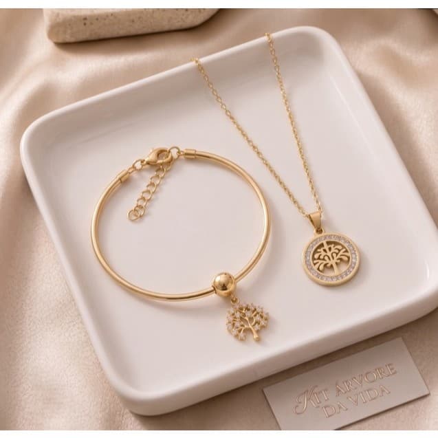 Colar Feminino Árvore da Vida em Aço Inoxidável 316L - Não Escurece - Pingente 16mm Cravejado