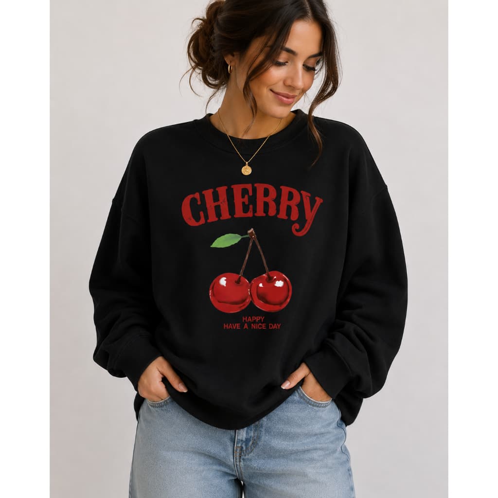 Moletom Feminino Cherry Estampado Oversized Canguru Casual Moda Inverno Confortável