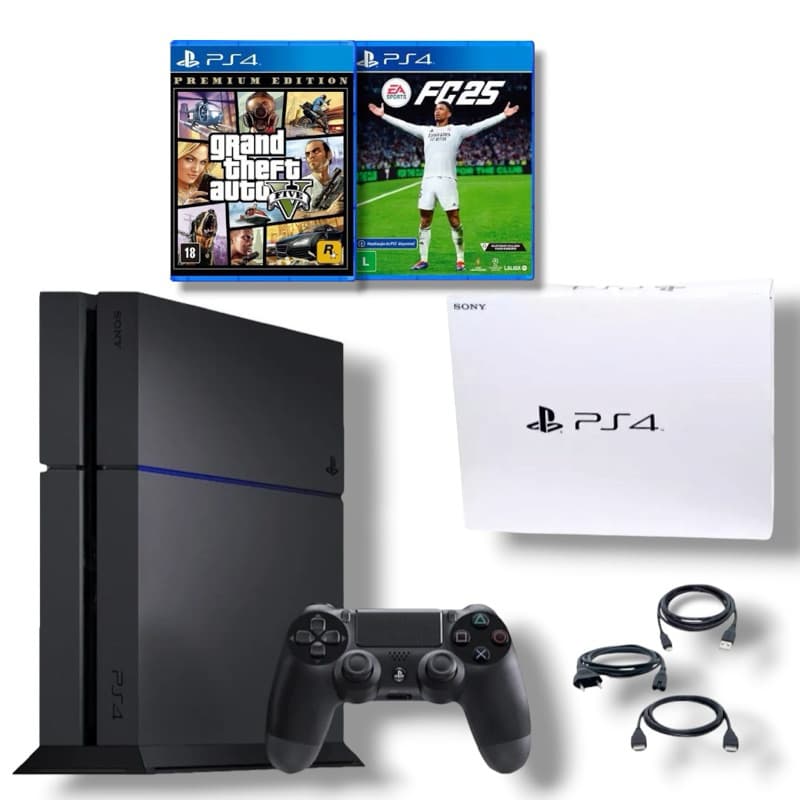PlayStation 4 FAT | 2 - 4 Jogos | 1 - 2 Controles | Caixa e Acessórios