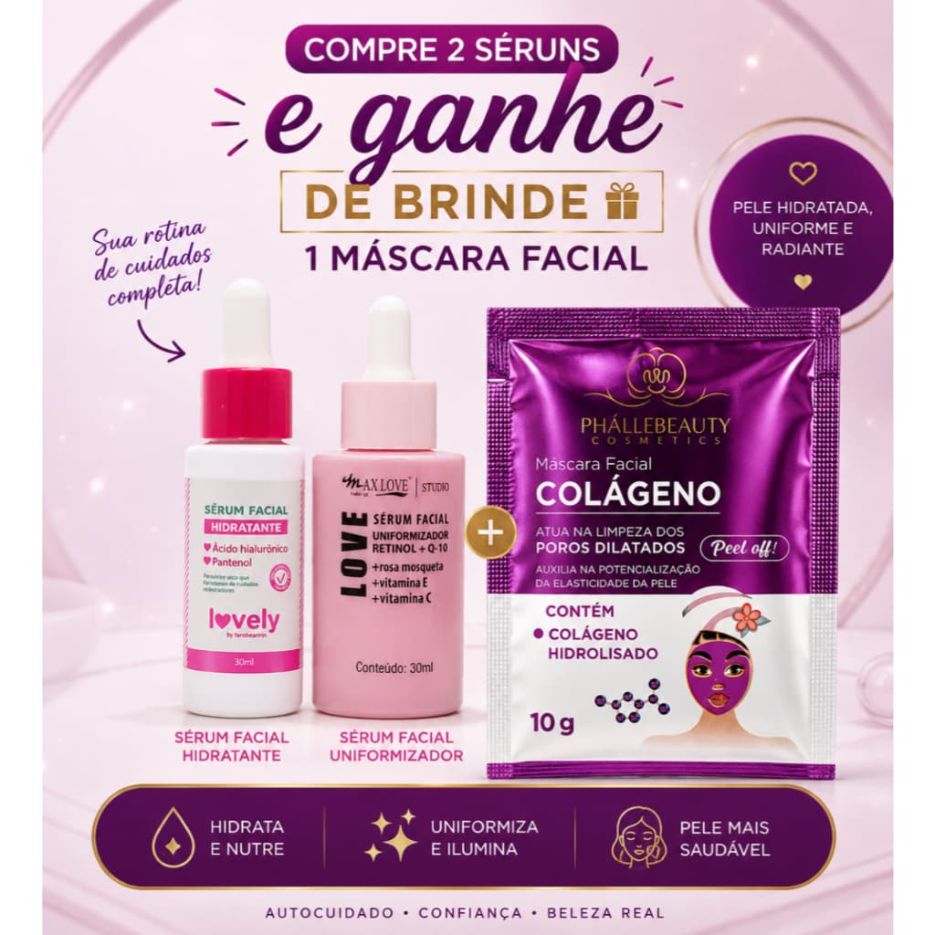Kit Skincare Completo Sérum Hidratante + Sérum Facial Retinol Love + Máscara Facial Grátis