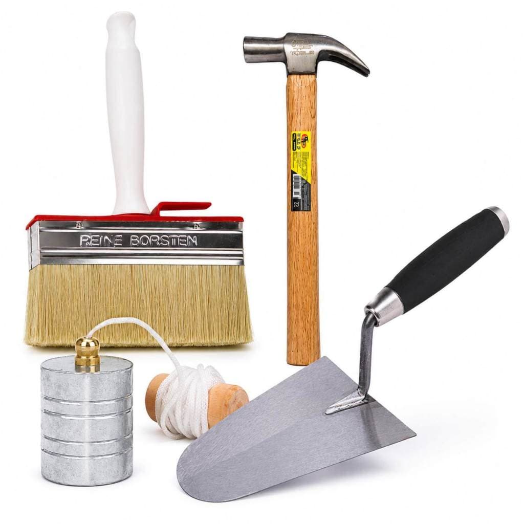 Kit Prumo + Colher + Martelo + Broxa Para Pedreiro Construção Civil Obra e Reforma Uso Profissional