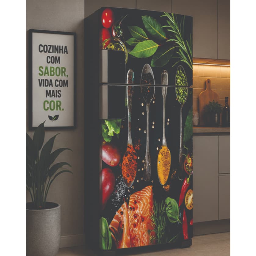Geladeira Adesivo Decoração Cozinha Comida Envelopamento