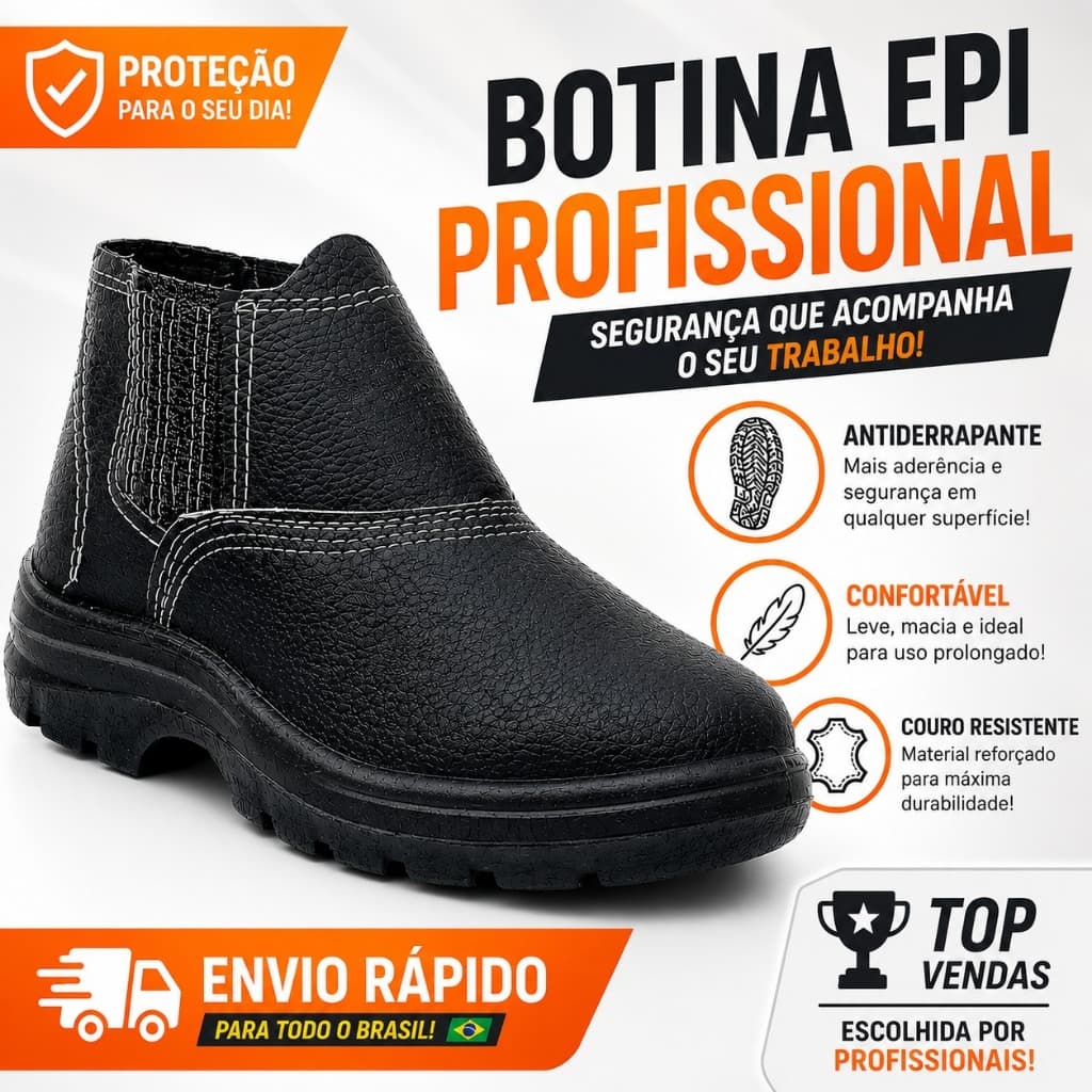 Botina Bota Segurança Couro Legitimo Com Biqueira Elástico Com CA Obra Trabalho Macio Envio Rápido !