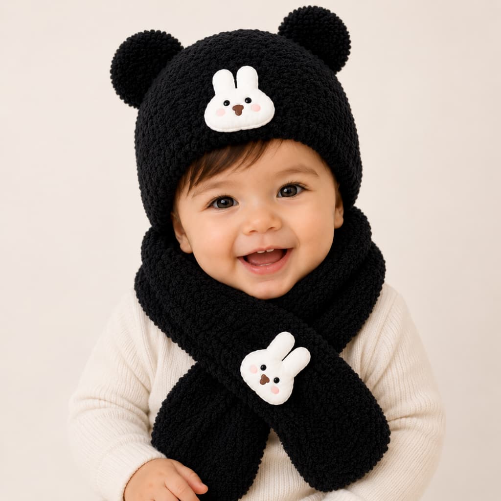 Kit Touca Bebê E Cachecol 6 A 18 Meses Quente Confortável Inverno