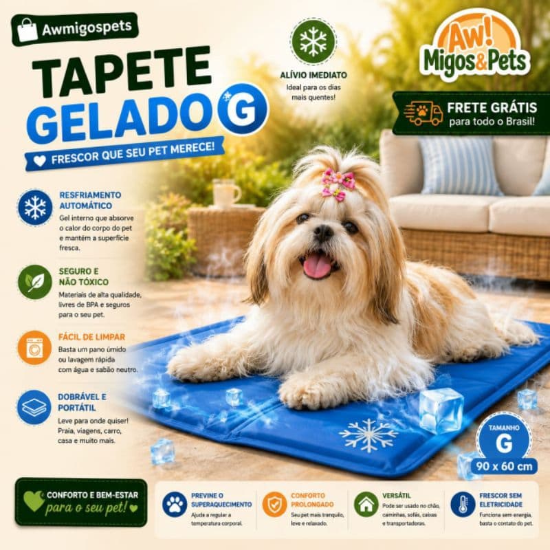 Tapete Gelado Grande Colchonete Cama Cachorro Gato Pet Animal Refrescante Resistente