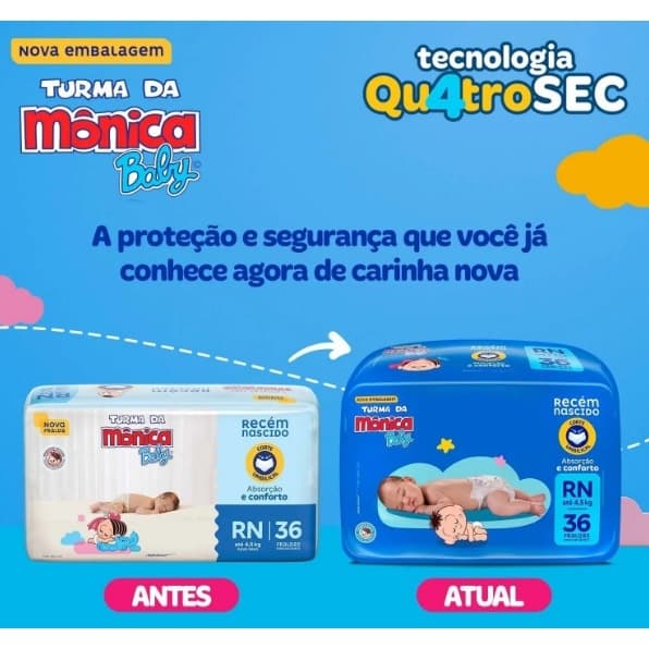 Fralda Descartável Turma Da Monica Rn Com 36 Unidades