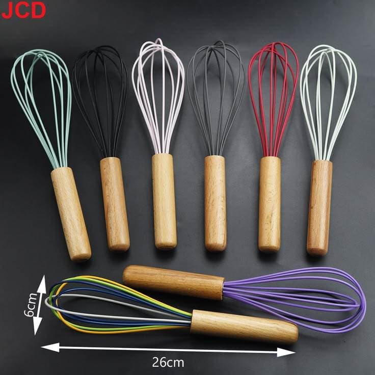 Batetor de Ovos de Silicone com Cabo de Madeira - Fouet Culinário Antiaderente Resistente ao calor, Ideal para Cozinha