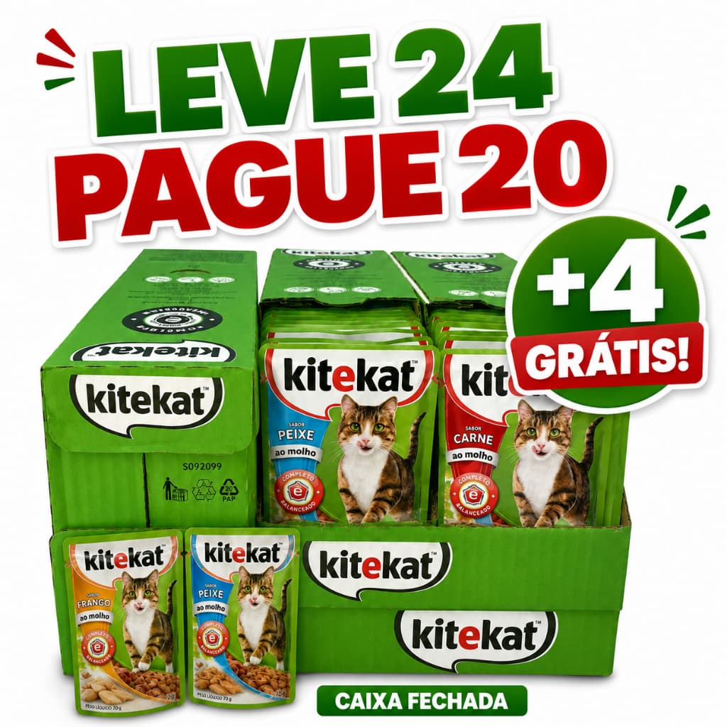 Kit 24 Sachês Kitekat 70g Leve 24 Pague 20 + 4 Grátis Para Gatos Sabores Sortidos
