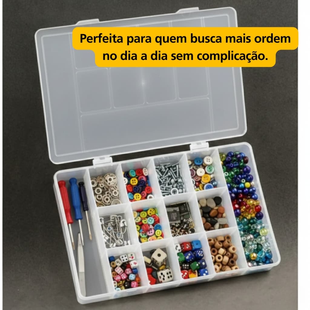 Caixa Organizadora M Com 11 Divisórias E Tampa Plástico Plasmont Para Ferramentas Parafusos Prego