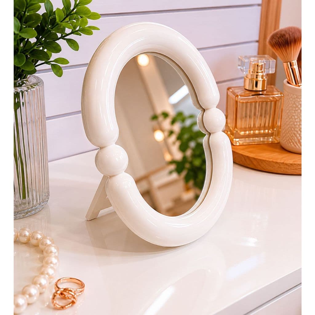 Espelho Mesa Decorativo Branco Penteadeira Maquiagem Decoração Quarto Banheiro Skin Care Redondo