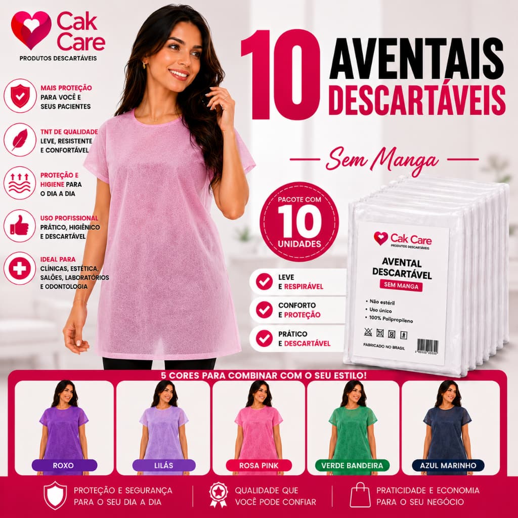 Kit 10 Aventais Descartáveis TNT Manga Curta – Gramatura 30 Clinica, Hospitalar, Saude, Paciente