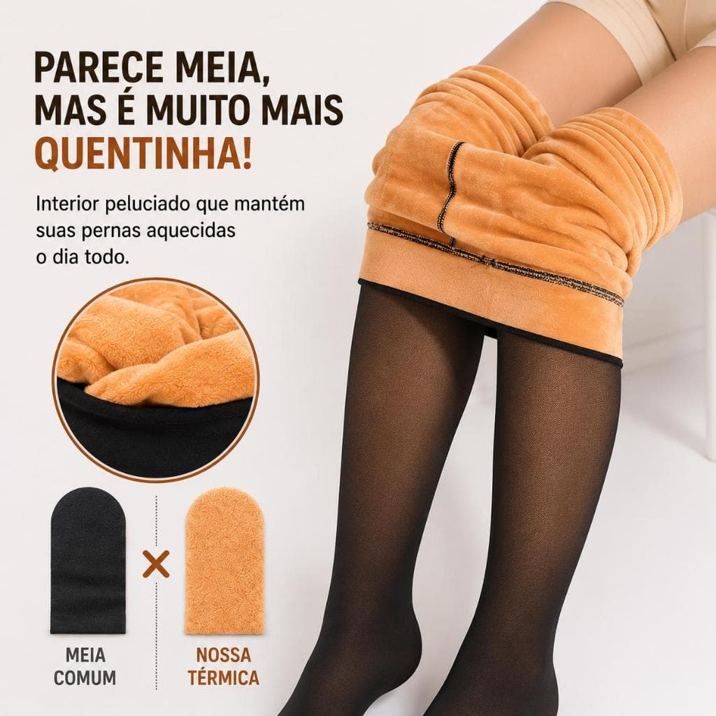 Meia-Calça Térmica tamanho unico G Forrada Peluciada Translúcida de Lã Feminina Super Elástica Slim