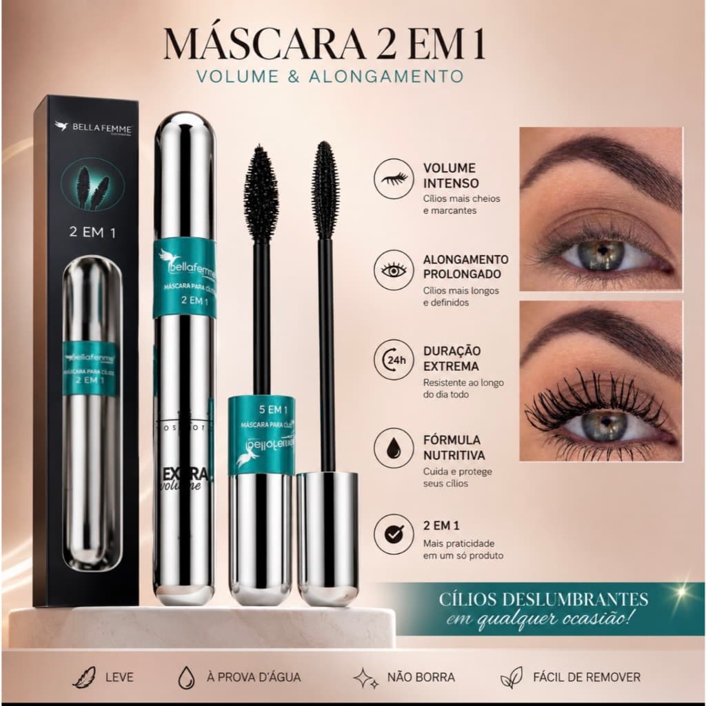 bellafemme 4D Waterproof Máscara de Cílios 2 em 1