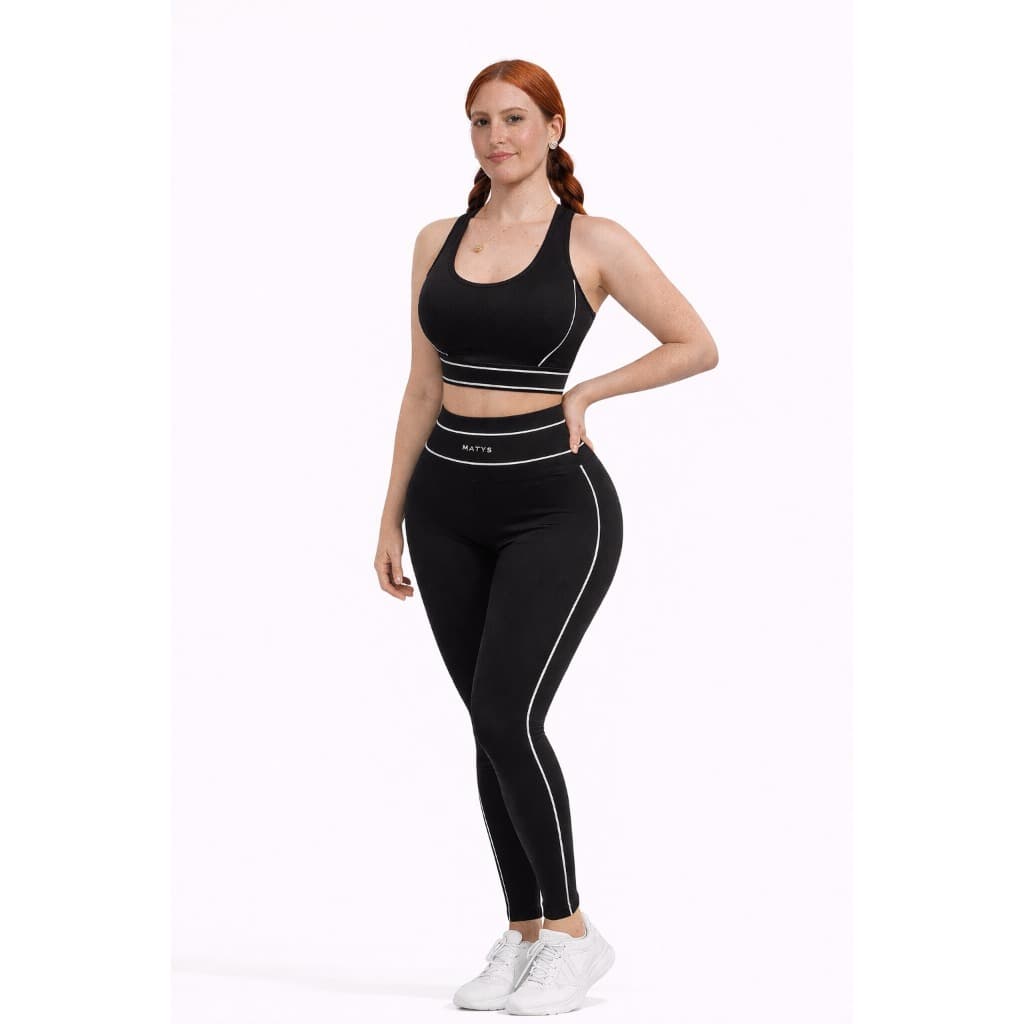 MATYS Conjunto Fitness Feminino Preto Legging Cintura Alta Top Academia Poliamida Compressão Dry Fit