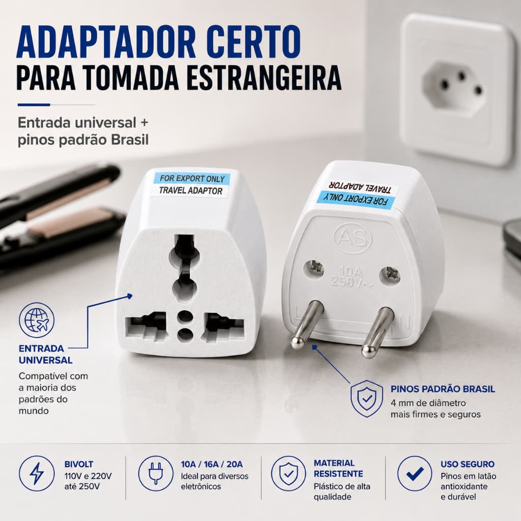 Adaptadores Tomada Benjamim T Universal Padrão Europeu Uk Para Brasil 10a 16a 20a Até 250v - Bivolt