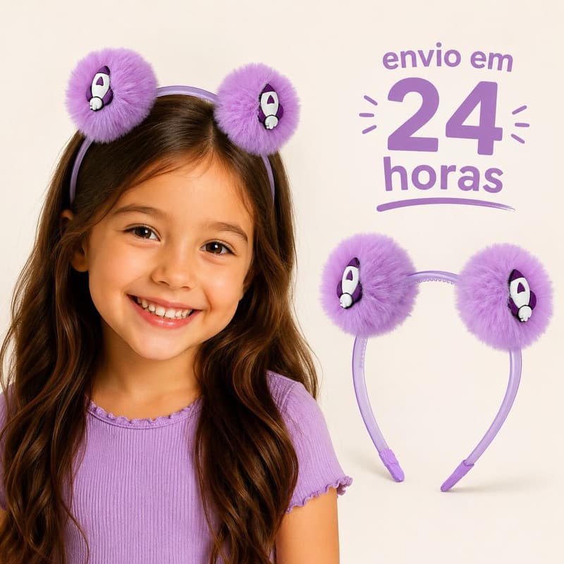 Tiara Arco Infantil Ketlin Dos Rosas / Tiara Pompom Luxo Dos Rosas / Acessórios De Cabelo Infantil Menina